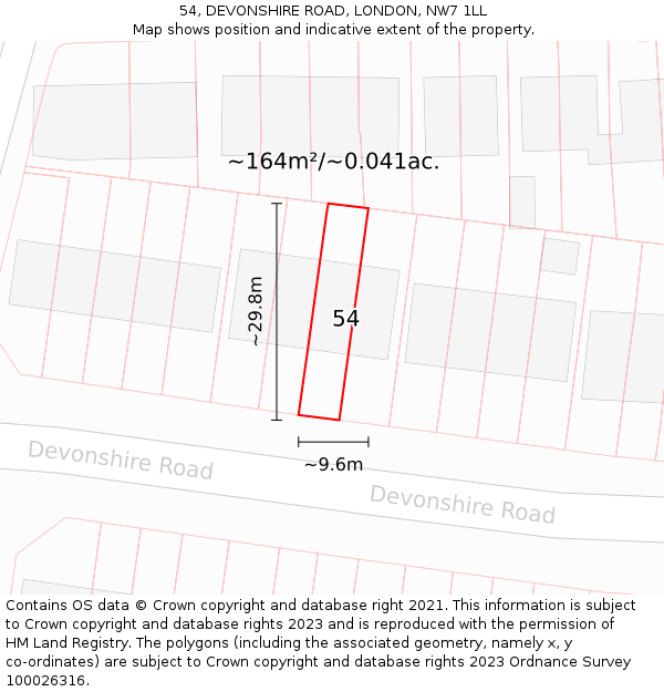 54, DEVONSHIRE ROAD, LONDON, NW7 1LL: Plot and title map