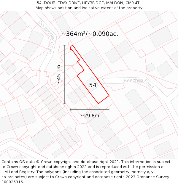 54, DOUBLEDAY DRIVE, HEYBRIDGE, MALDON, CM9 4TL: Plot and title map