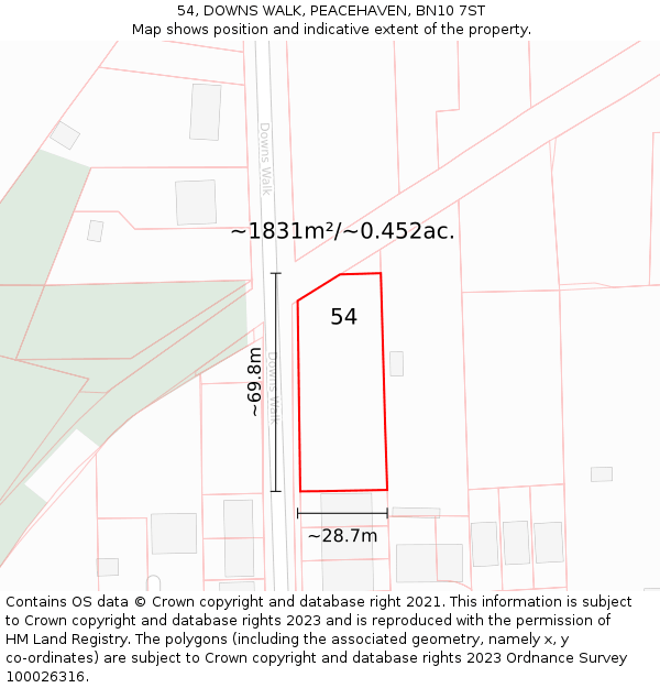 54, DOWNS WALK, PEACEHAVEN, BN10 7ST: Plot and title map