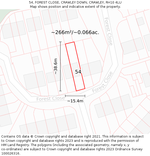 54, FOREST CLOSE, CRAWLEY DOWN, CRAWLEY, RH10 4LU: Plot and title map