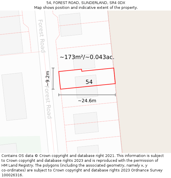 54, FOREST ROAD, SUNDERLAND, SR4 0DX: Plot and title map