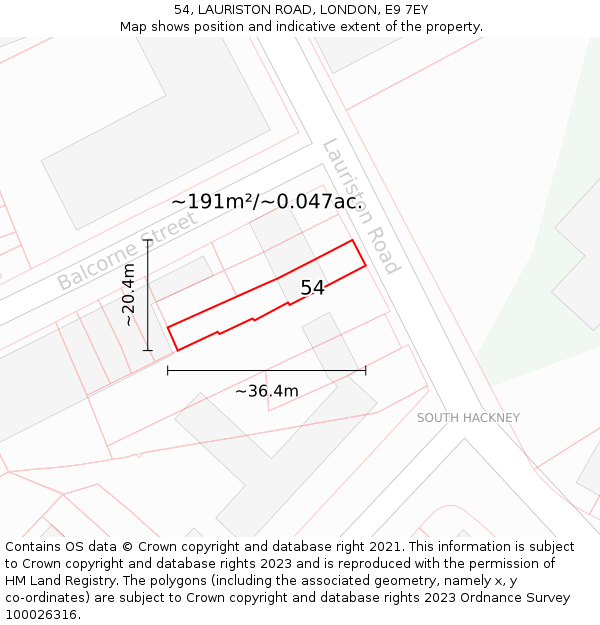 54, LAURISTON ROAD, LONDON, E9 7EY: Plot and title map