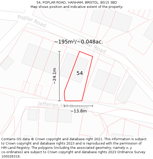 54, POPLAR ROAD, HANHAM, BRISTOL, BS15 3BD: Plot and title map