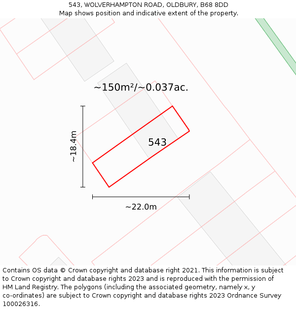 543, WOLVERHAMPTON ROAD, OLDBURY, B68 8DD: Plot and title map