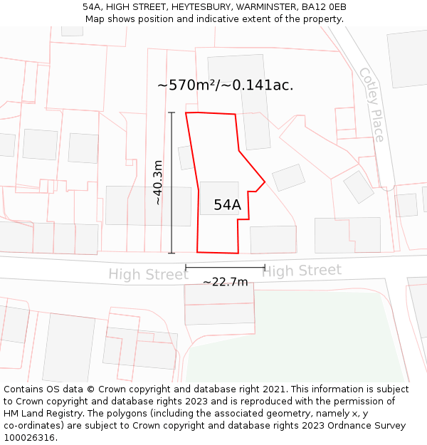 54A, HIGH STREET, HEYTESBURY, WARMINSTER, BA12 0EB: Plot and title map