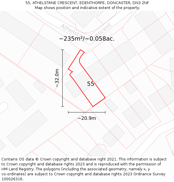 55, ATHELSTANE CRESCENT, EDENTHORPE, DONCASTER, DN3 2NF: Plot and title map