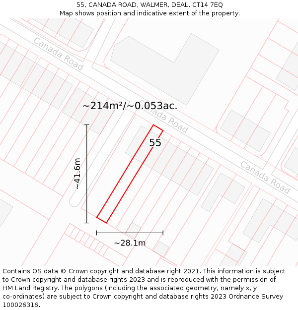 55, CANADA ROAD, WALMER, DEAL, CT14 7EQ: Plot and title map