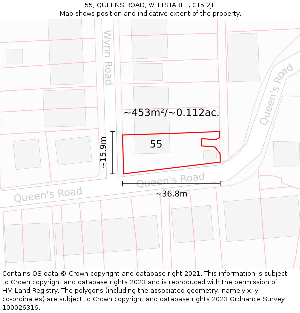 55, QUEENS ROAD, WHITSTABLE, CT5 2JL: Plot and title map