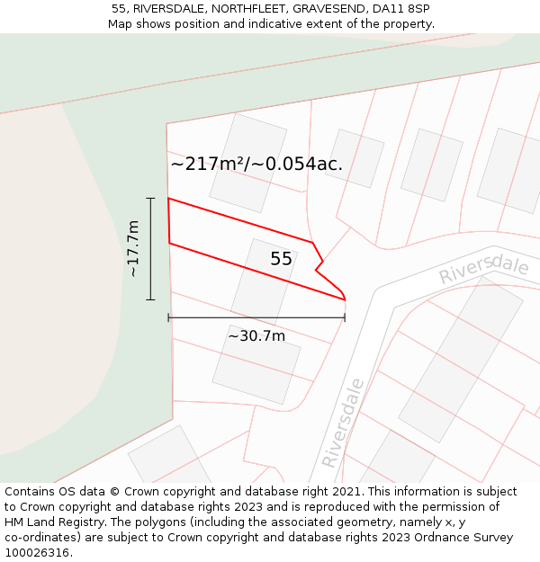 55, RIVERSDALE, NORTHFLEET, GRAVESEND, DA11 8SP: Plot and title map