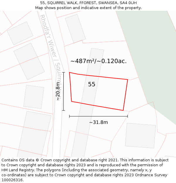 55, SQUIRREL WALK, FFOREST, SWANSEA, SA4 0UH: Plot and title map