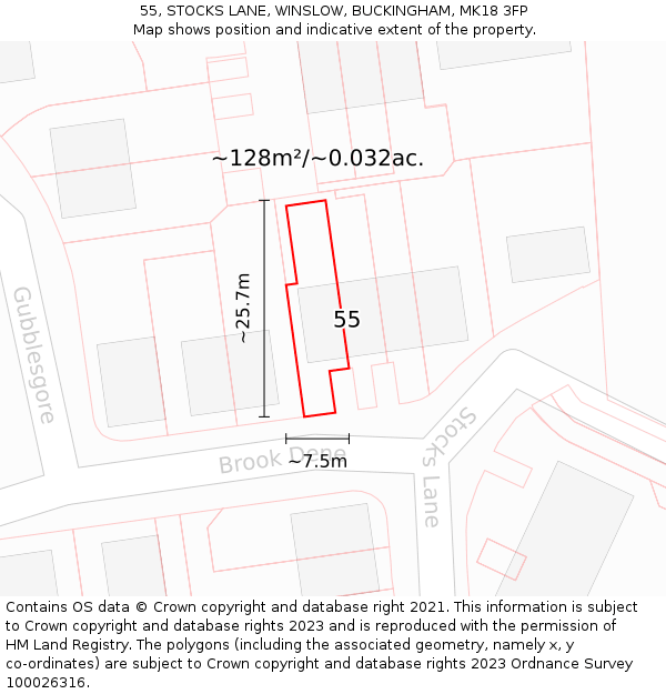 55, STOCKS LANE, WINSLOW, BUCKINGHAM, MK18 3FP: Plot and title map
