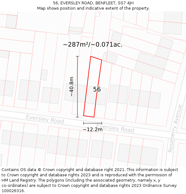 56, EVERSLEY ROAD, BENFLEET, SS7 4JH: Plot and title map