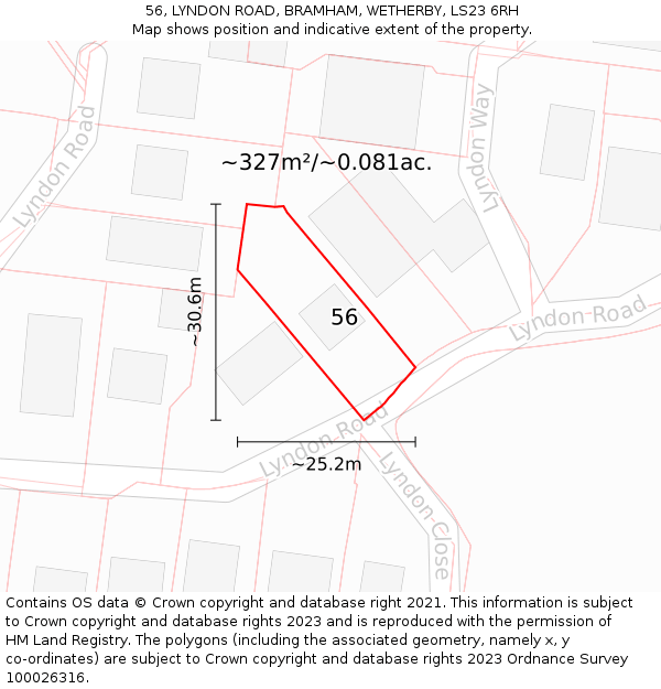 56, LYNDON ROAD, BRAMHAM, WETHERBY, LS23 6RH: Plot and title map
