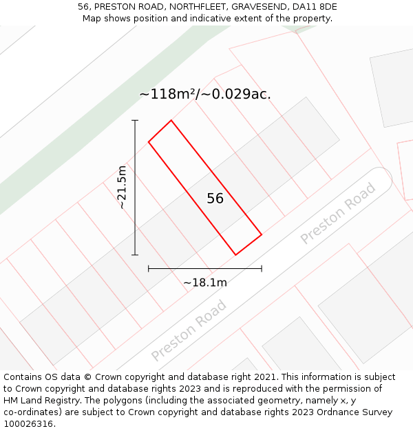 56, PRESTON ROAD, NORTHFLEET, GRAVESEND, DA11 8DE: Plot and title map