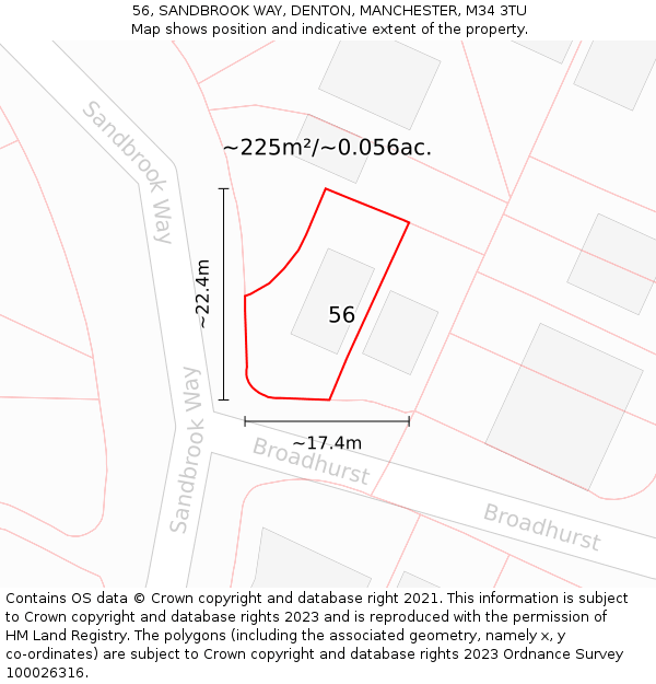 56, SANDBROOK WAY, DENTON, MANCHESTER, M34 3TU: Plot and title map