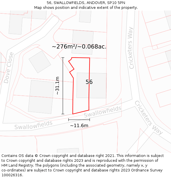 56, SWALLOWFIELDS, ANDOVER, SP10 5PN: Plot and title map