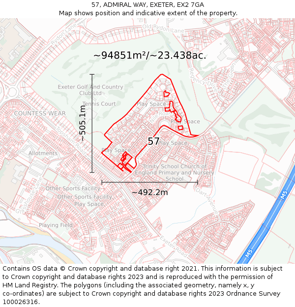 57, ADMIRAL WAY, EXETER, EX2 7GA: Plot and title map