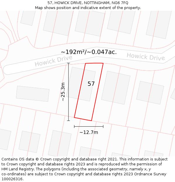 57, HOWICK DRIVE, NOTTINGHAM, NG6 7FQ: Plot and title map