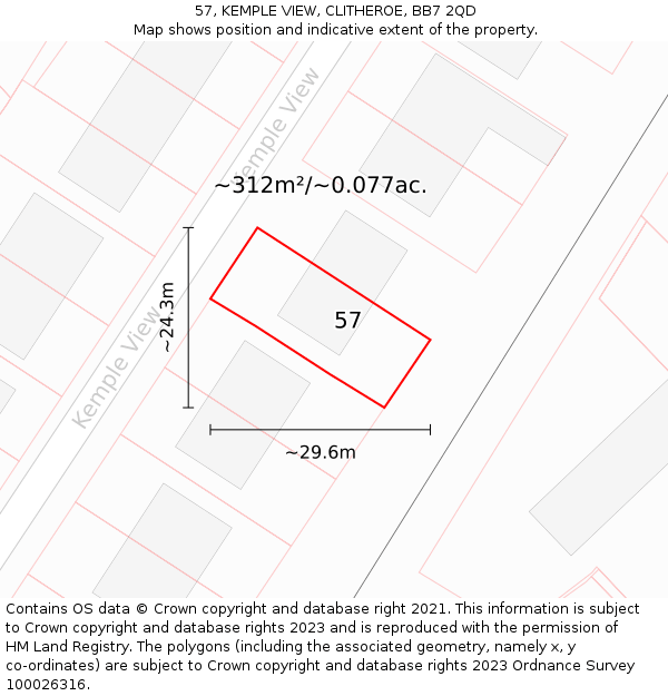 57, KEMPLE VIEW, CLITHEROE, BB7 2QD: Plot and title map