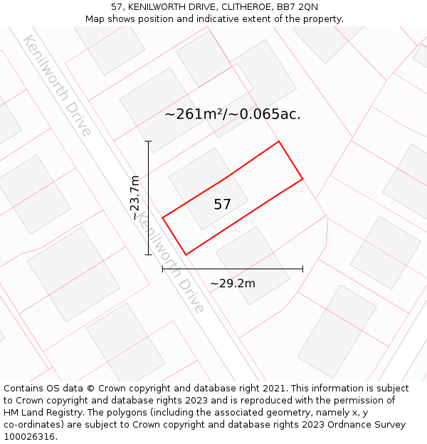 57, KENILWORTH DRIVE, CLITHEROE, BB7 2QN: Plot and title map