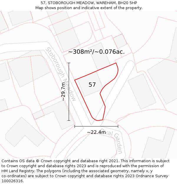 57, STOBOROUGH MEADOW, WAREHAM, BH20 5HP: Plot and title map