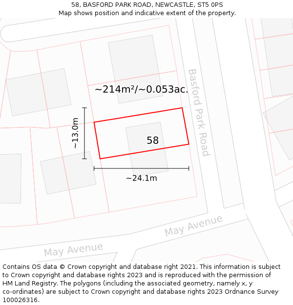 58, BASFORD PARK ROAD, NEWCASTLE, ST5 0PS: Plot and title map