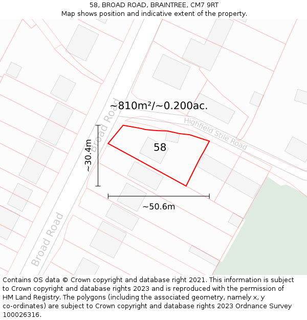 58, BROAD ROAD, BRAINTREE, CM7 9RT: Plot and title map