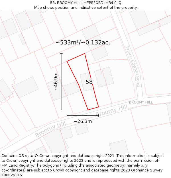 58, BROOMY HILL, HEREFORD, HR4 0LQ: Plot and title map