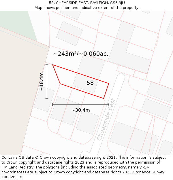 58, CHEAPSIDE EAST, RAYLEIGH, SS6 9JU: Plot and title map