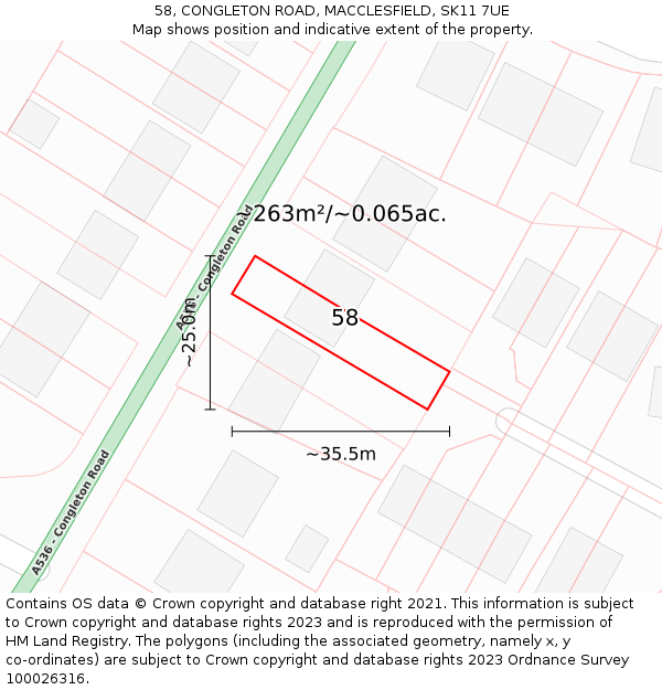 58, CONGLETON ROAD, MACCLESFIELD, SK11 7UE: Plot and title map