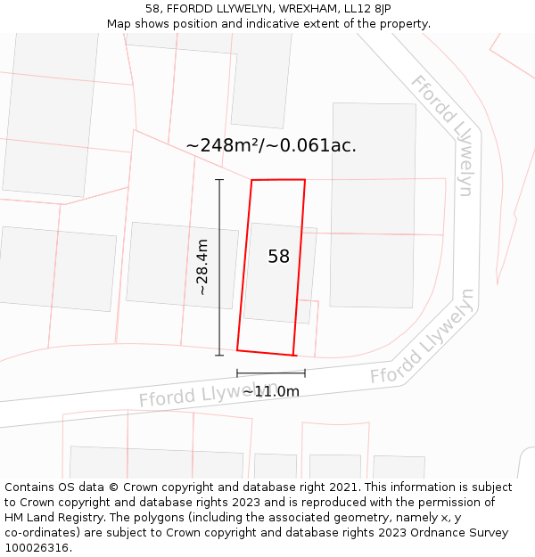 58, FFORDD LLYWELYN, WREXHAM, LL12 8JP: Plot and title map