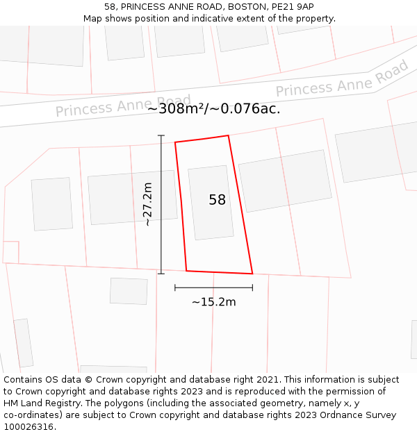 58, PRINCESS ANNE ROAD, BOSTON, PE21 9AP: Plot and title map