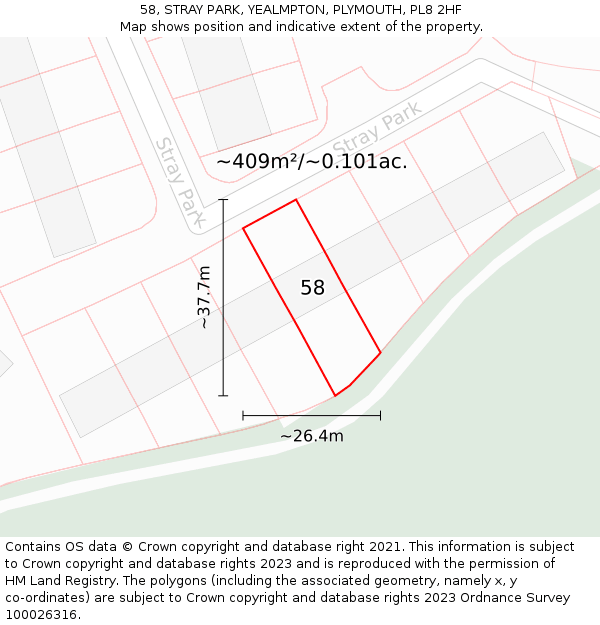 58, STRAY PARK, YEALMPTON, PLYMOUTH, PL8 2HF: Plot and title map