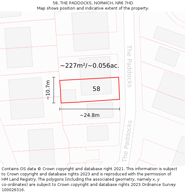 58, THE PADDOCKS, NORWICH, NR6 7HD: Plot and title map
