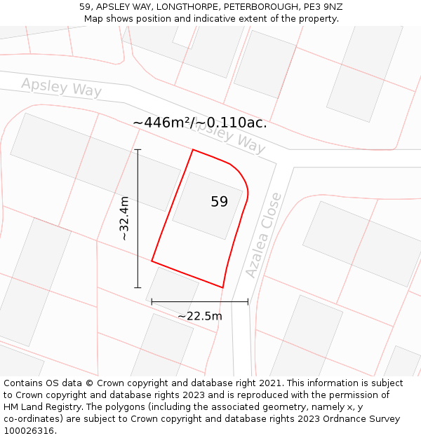 59, APSLEY WAY, LONGTHORPE, PETERBOROUGH, PE3 9NZ: Plot and title map
