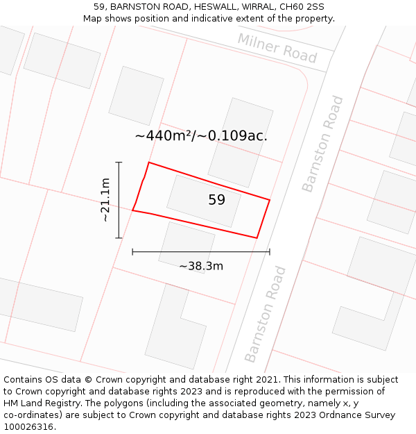 59, BARNSTON ROAD, HESWALL, WIRRAL, CH60 2SS: Plot and title map