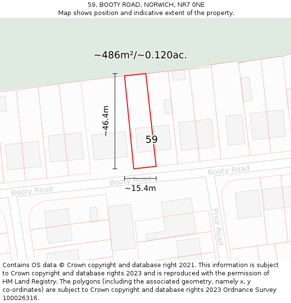 59, BOOTY ROAD, NORWICH, NR7 0NE: Plot and title map