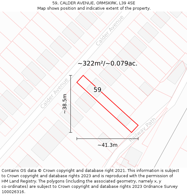 59, CALDER AVENUE, ORMSKIRK, L39 4SE: Plot and title map
