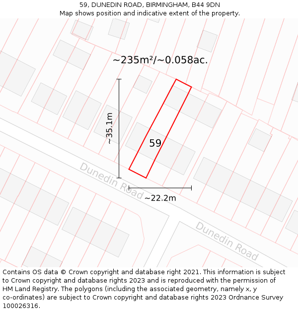 59, DUNEDIN ROAD, BIRMINGHAM, B44 9DN: Plot and title map