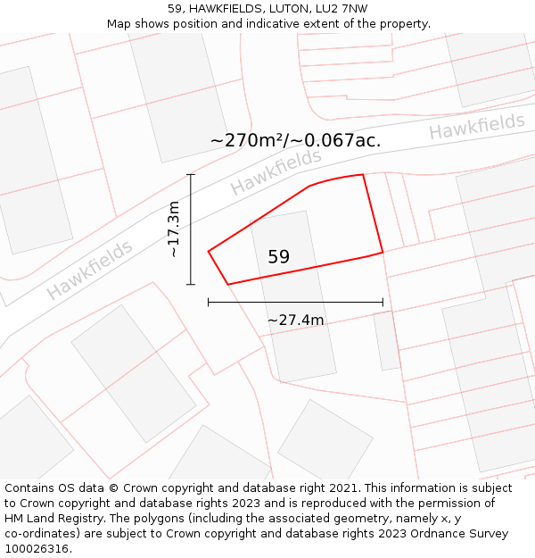59, HAWKFIELDS, LUTON, LU2 7NW: Plot and title map
