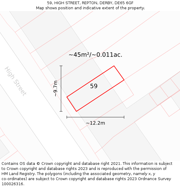59, HIGH STREET, REPTON, DERBY, DE65 6GF: Plot and title map