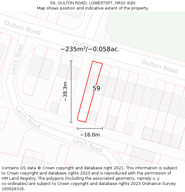 59, OULTON ROAD, LOWESTOFT, NR32 4QN: Plot and title map