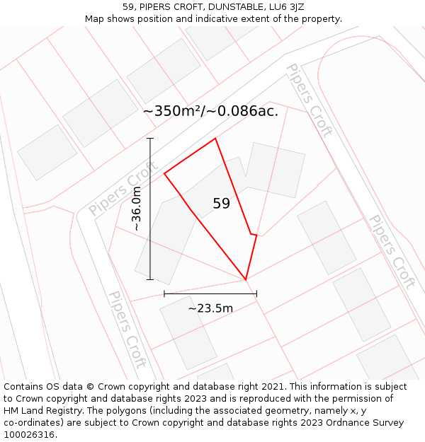 59, PIPERS CROFT, DUNSTABLE, LU6 3JZ: Plot and title map