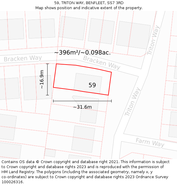 59, TRITON WAY, BENFLEET, SS7 3RD: Plot and title map