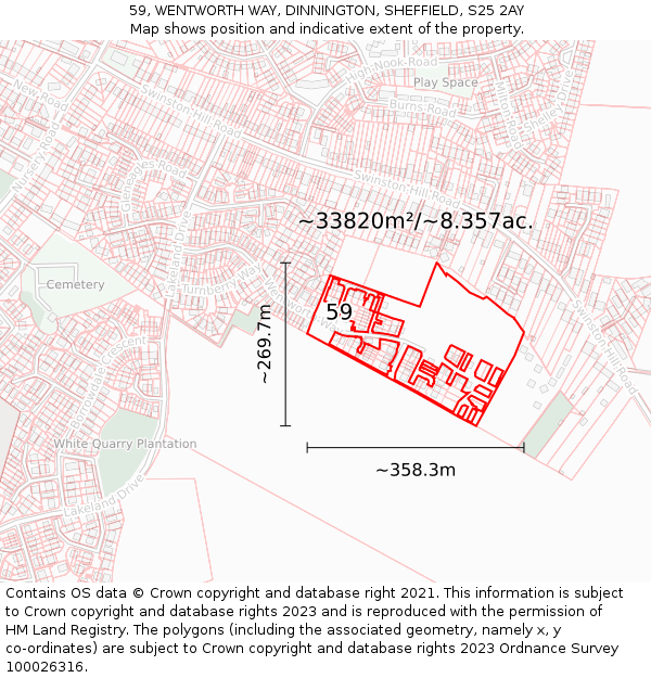 59, WENTWORTH WAY, DINNINGTON, SHEFFIELD, S25 2AY: Plot and title map