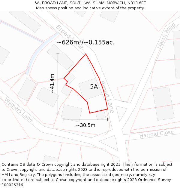 5A, BROAD LANE, SOUTH WALSHAM, NORWICH, NR13 6EE: Plot and title map