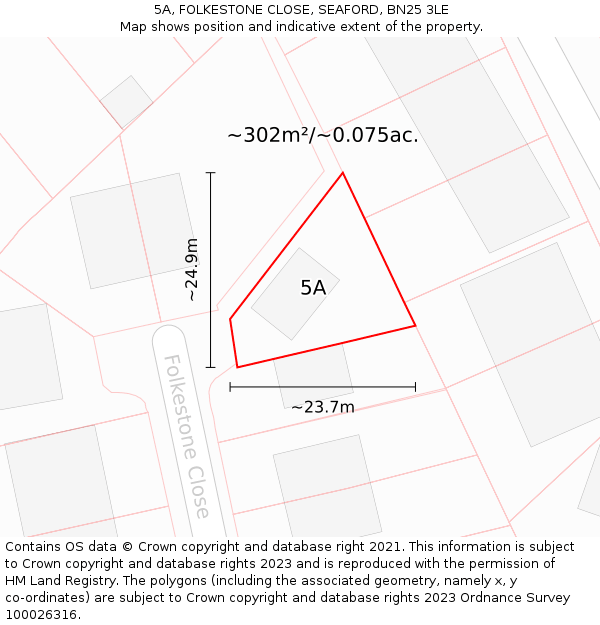 5A, FOLKESTONE CLOSE, SEAFORD, BN25 3LE: Plot and title map