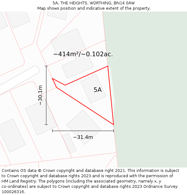5A, THE HEIGHTS, WORTHING, BN14 0AW: Plot and title map