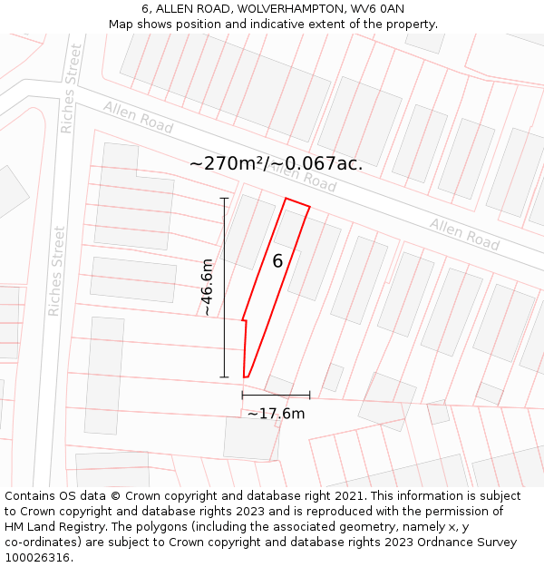 6, ALLEN ROAD, WOLVERHAMPTON, WV6 0AN: Plot and title map