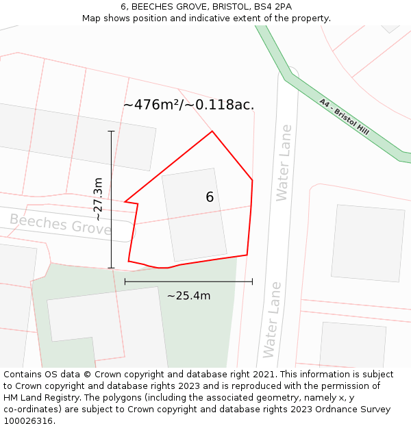 6, BEECHES GROVE, BRISTOL, BS4 2PA: Plot and title map